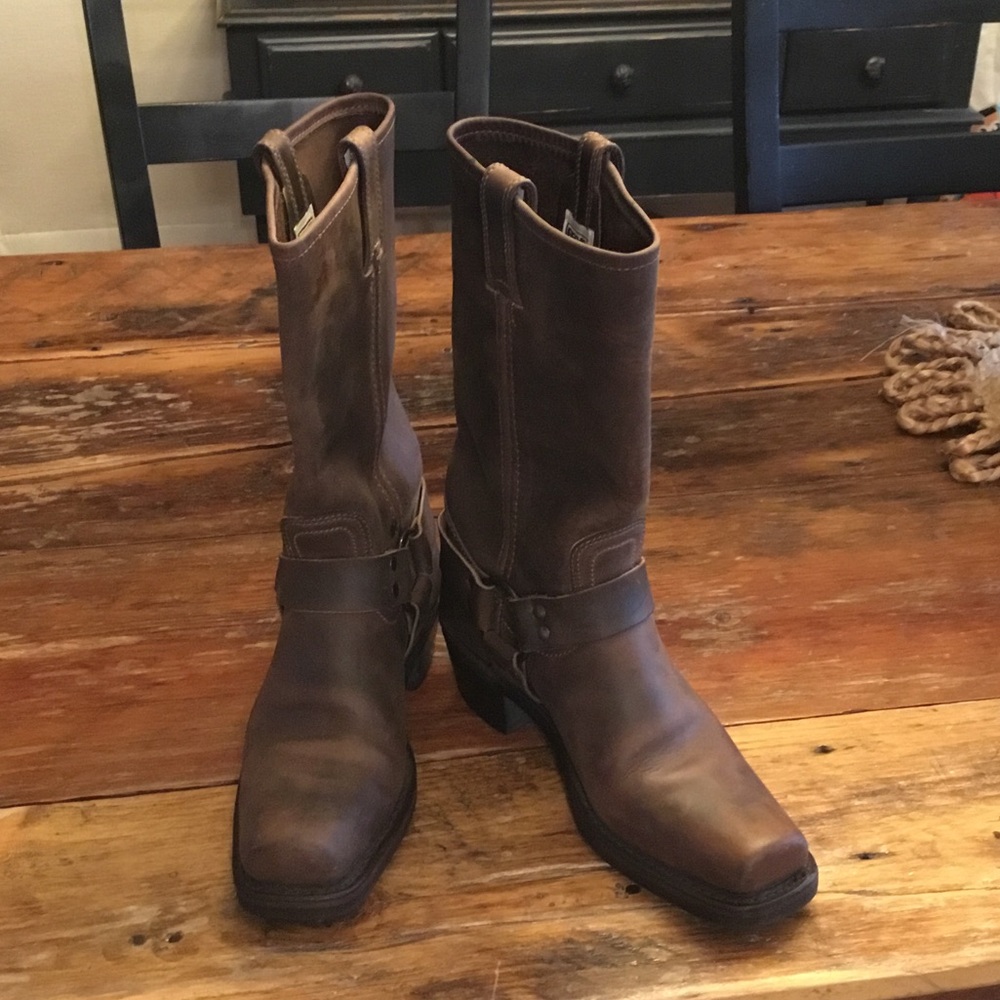 Frye Brown Leather Womens Harness 12R BootsAnkle Boots